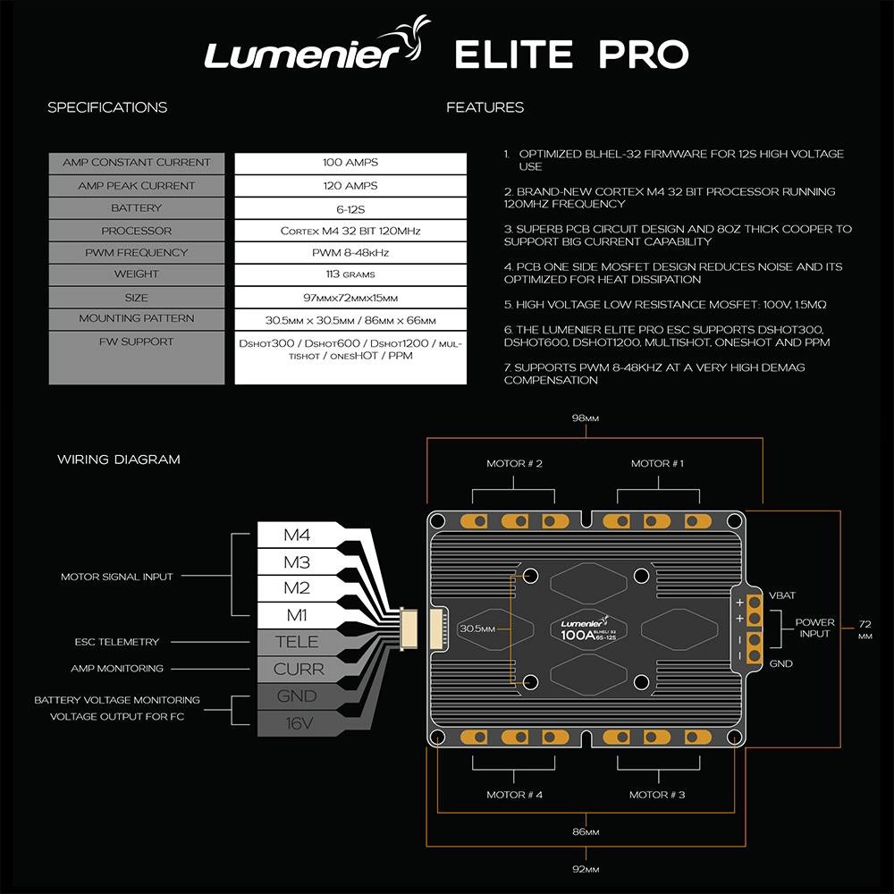 Lumenier ELITE PRO 100A V2 6-12S BLHeli_32 4-in-1 ESC
